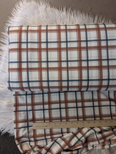 Custom Print| Fall Plaid | Unbrushed Variegated Rib Knit|By the Half Yard