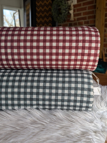 Custom Print |  Evergreen & Burgundy Gingham Swiss Dot Knit |By the Half Yard