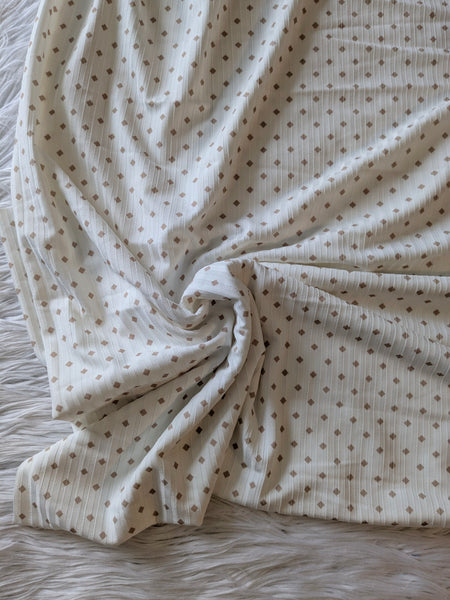 Custom Print|Mocha Diamonds on Ivory| Wide Yummy Rib Knit|By the Half Yard