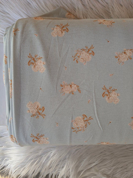 Loretta Floral in Soft Blue| Pebblestone Knit|By the Half Yard