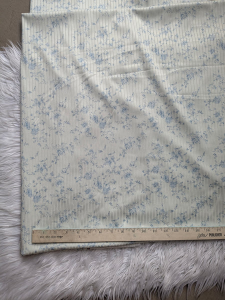 Custom Print |Soft Blue Trailing on Cream | Unbrushed Rib Knit|By the Half Yard