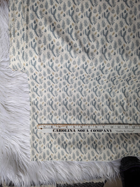 Custom Print |Unbrushed Rib Knit|Evergreen & Gold Stems | By the Half Yard