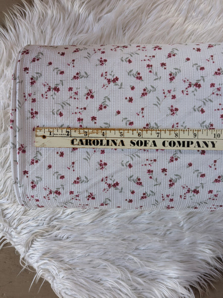 Burgundy Petite Sprigs | Pointelle Rib Knit|By the Half Yard