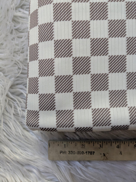 Custom Print| Brown Checkers | Flat Rib Knit |By the Half Yard