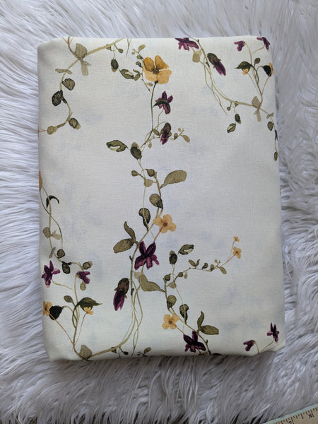 Plum & Mustard Trailing Floral |Linen Cotton| By the Half Yard
