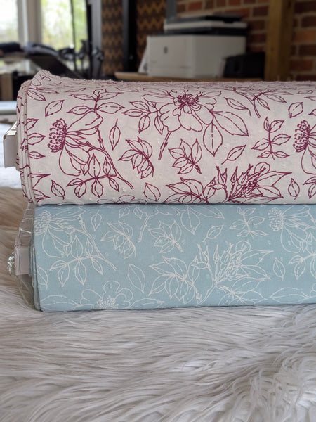 Custom Print| Stencil Floral | Polyester Petite Swiss Dot |By the Half Yard