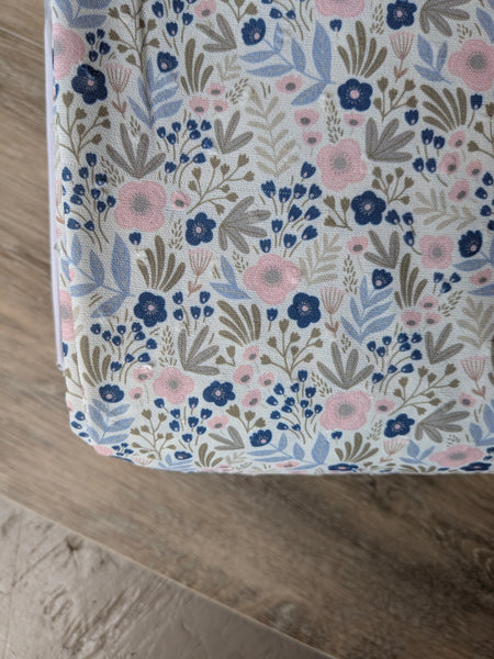 Custom Print| Spring Blues Mini Print | Polyester Petite Swiss Dot |By the Half Yard