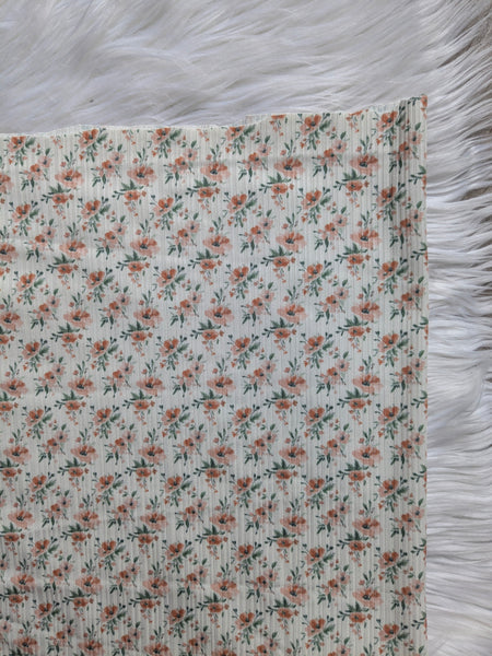 Custom Print |Petite Salmon Floral| Unbrushed Rib Knit|By the Half Yard