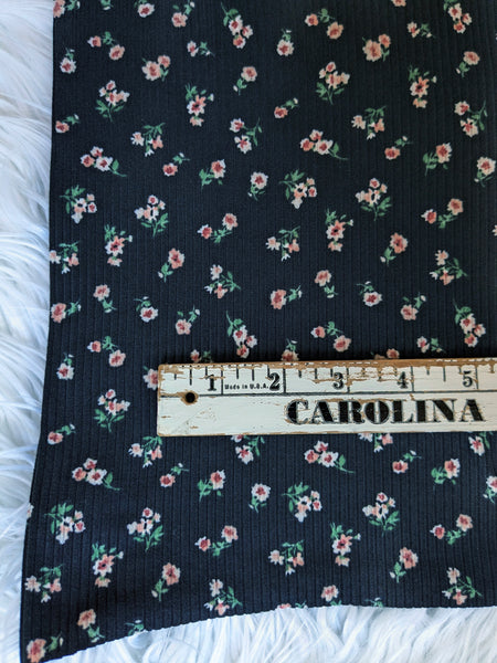 Black Floral  Mini Print | Yummy Rib Knit|By the Half Yard