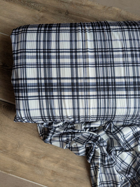Black Variegated Plaid|Unbrushed Rib Knit|By the Half Yard