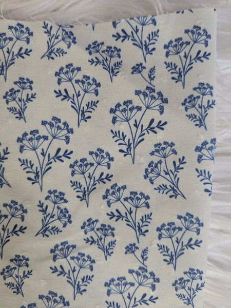 Custom Print| Summer Blue Bouquet| Polyester Petite Swiss Dot |By the Half Yard
