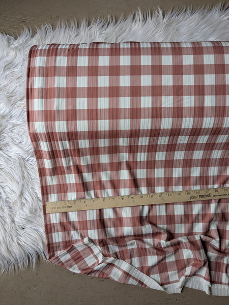 Terracotta Gingham | Unbrushed Rib Knit|By the Half Yard