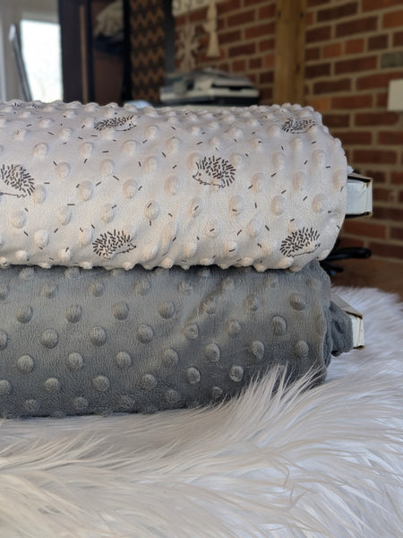 Hedgehog & Solid Grey Softee Dot |By the Half Yard