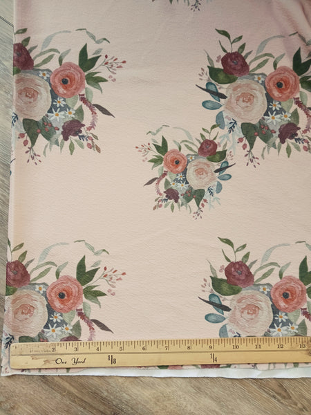 Watercolor Floral on Tan |Lightweight Liverpool|By the Half Yard