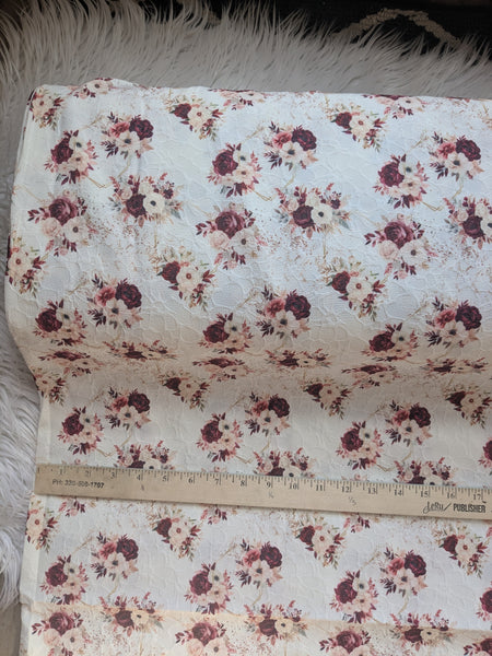 Burgundy Gold Bouquet|Embossed Jacquard Poly | By the Half Yard