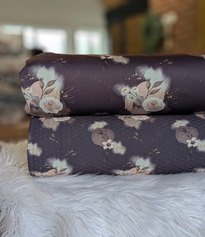 Exclusive Design| Abstract Floral on Dusty Plum| Swiss Dot Knit or Athletic Knit |By the Half Yard