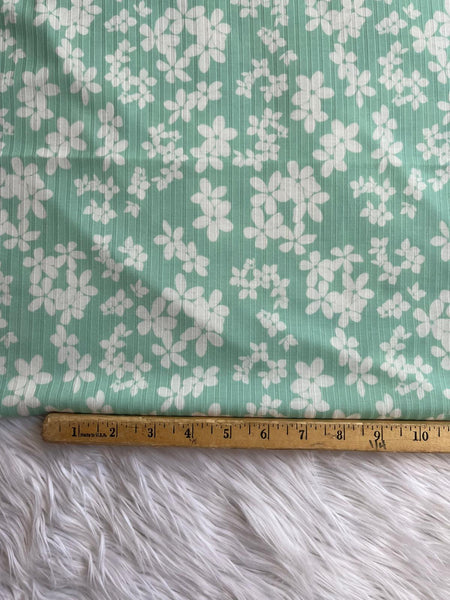 Daisies on Mint  |Soft Rib Knit|By the Half Yard
