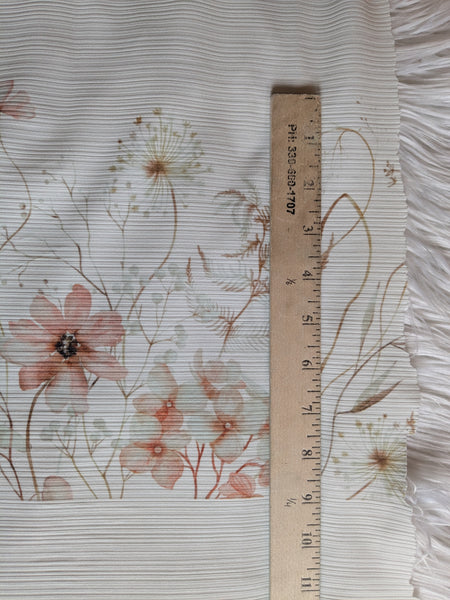 Wildflower Border on Ivory|Unbrushed Variegated Rib Knit|By the Half Yard