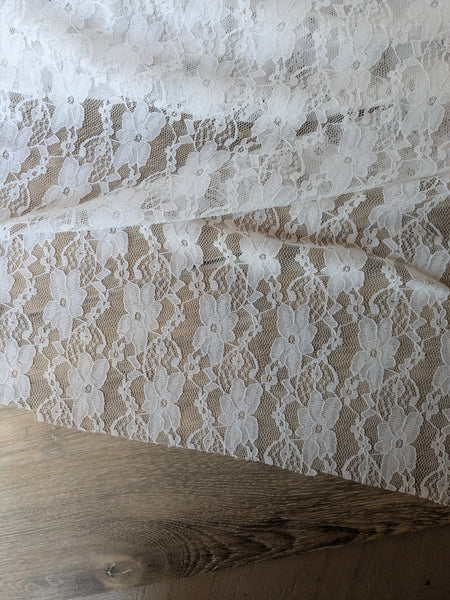 Ivory Medium Floral Stretch Lace|Solids| By the Half Yard