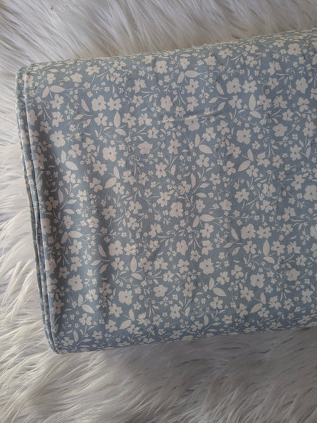 Ditsy Floral on Blue| Polyester Diamond Swiss Dot |By the Half Yard