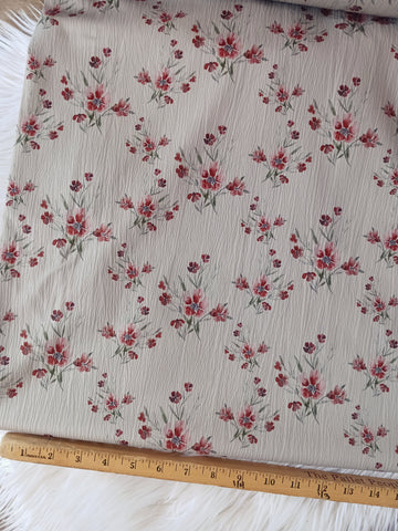 Custom Design|Dusty Burgundy Floral on Taupe | Pine Skin Crinkled Polyester| By the Half Yard