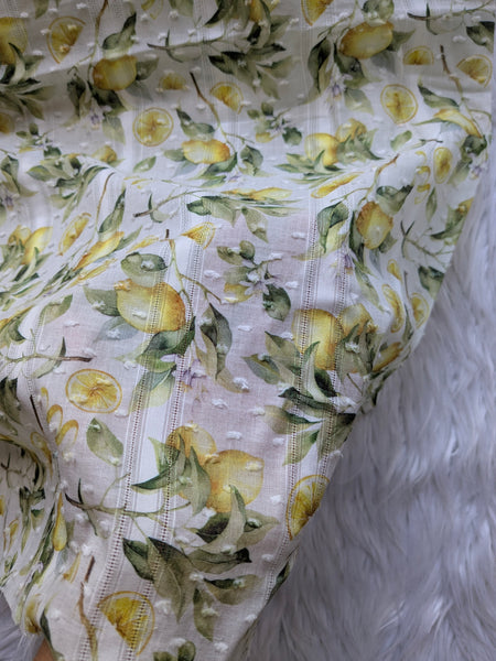 Lemons on Textured Stripe Cotton| By the Half Yard
