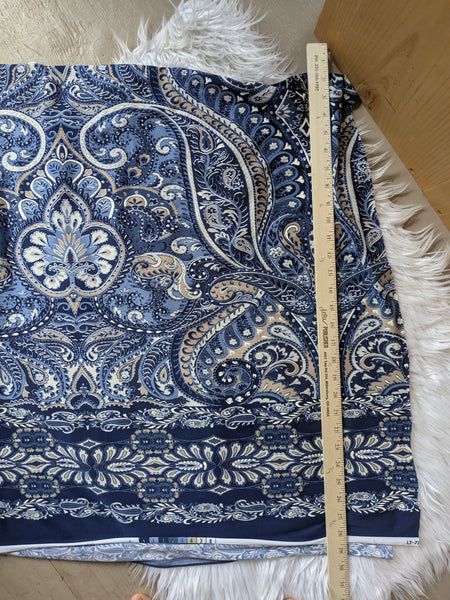 Navy & Taupe Paisley Border DTY | By the Half Yard
