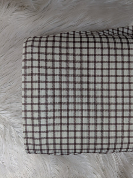 Chocolate Brown Small Windowpane Plaid |Unbrushed Variegated Rib Knit|By the Half Yard