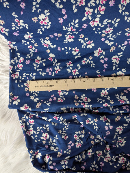 Raspberry Small Floral on Summer Navy DTY | By the Half Yard