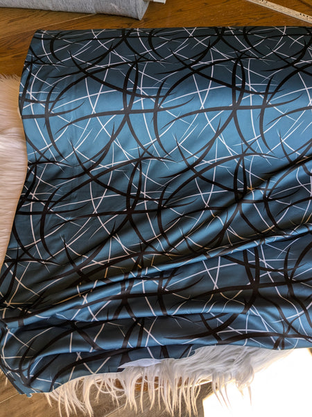 Teal & Black Swirls DTY  | By the Half Yard