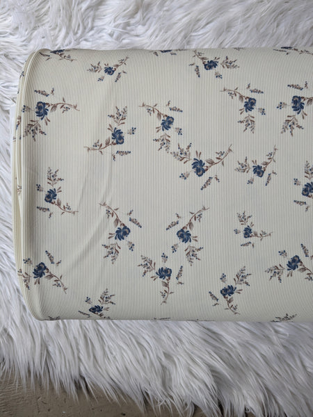 Navy Floral Sprigs | Mini Rib Knit |By the Half Yard