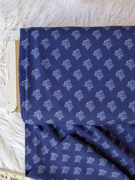 Navy Paisley Print |Polyester Slub | By the Half Yard