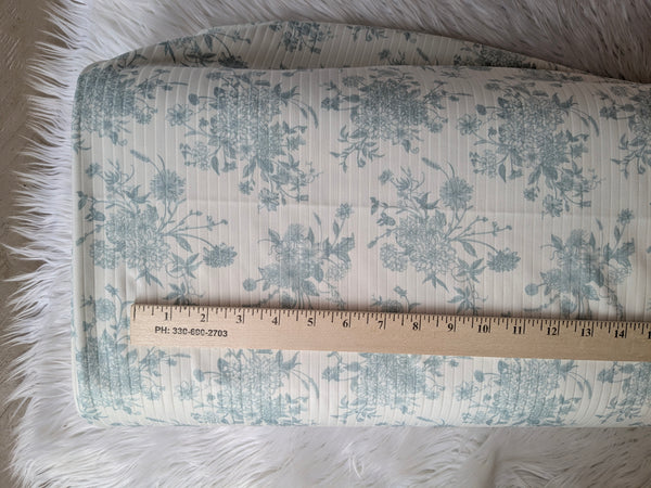 Custom Print |Seafoam Stencil Bouquet| Unbrushed Rib Knit| By the Half Yard