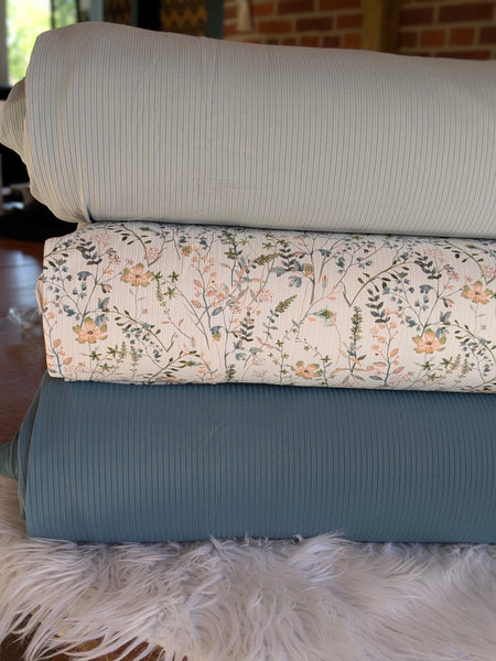 Amber Wildflower Floral|Unbrushed Rib Knit|By the Half Yard