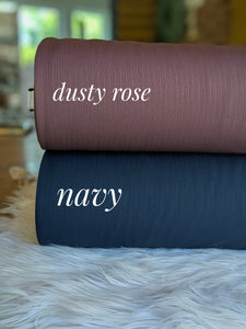 Dusty Rose (Mauve) or Navy Ideal Rib Knit| Solids| By the Half Yard