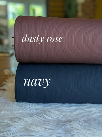 Dusty Rose (Mauve) or Navy Ideal Rib Knit| Solids| By the Half Yard