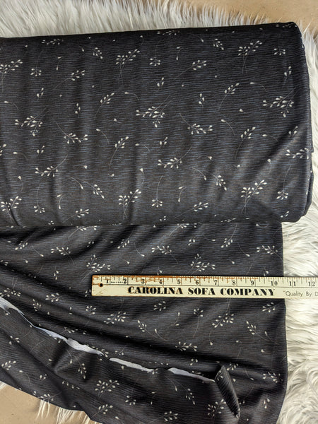 Sprigs on Black Heathered Rebecca Knit • 54" wide| By the Half Yard