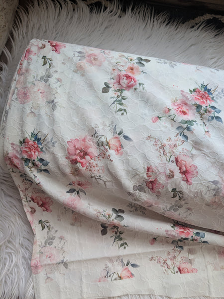 Peach Cream Bouquet|Embossed Jacquard Poly | By the Half Yard