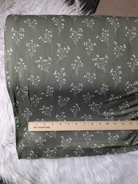 Sprigs on Deep Green| Yummy Rib Knit|By the Half Yard