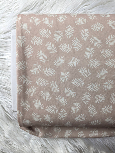 Custom Print |Small Palm Leaves on Taupe| Polyester Linen Look| By the Half Yard