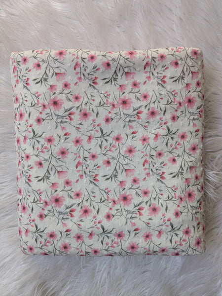 Spring Pink Floral| Swiss Dot Knit |By the Half Yard