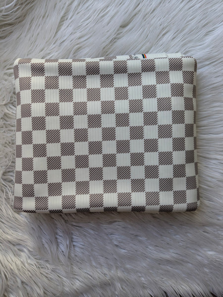 Custom Print| Brown Checkers | Flat Rib Knit |By the Half Yard