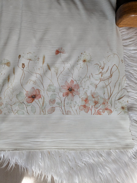 Wildflower Border on Ivory|Unbrushed Variegated Rib Knit|By the Half Yard