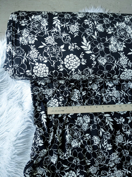 Black Stencil Floral DTY | By the Half Yard