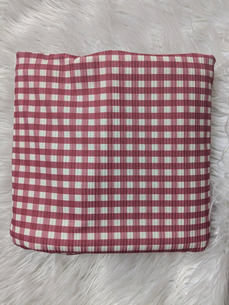 Custom Print |Red Gingham|Unbrushed Rib Knit|By the Half Yard