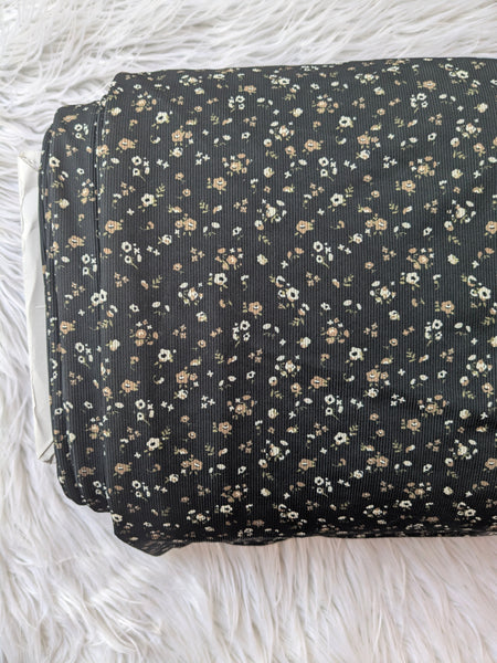 Taupe Petite Print on Charcoal Black| Mini Rib Knit |By the Half Yard