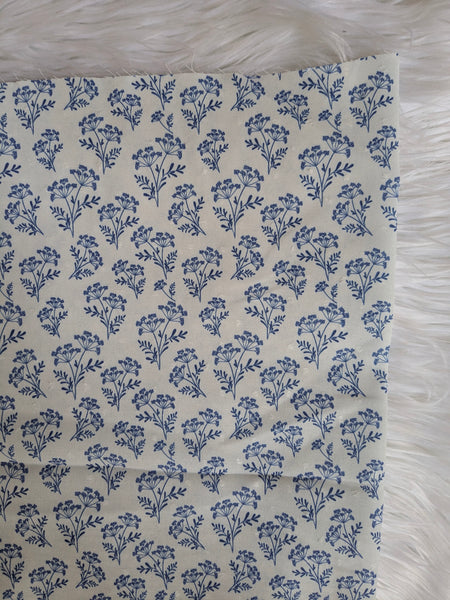 Custom Print| Summer Blue Bouquet| Polyester Petite Swiss Dot |By the Half Yard