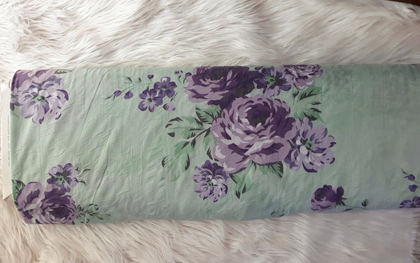 Purple Floral on Mint Poly Cotton Crinkle | By the Half Yard
