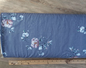 Lavendar Floral on Dusty Grey Blue| Poly Cotton Crinkle | By the Half Yard