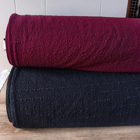 Black & Burgundy Cynthia w/ Sparkle Thread |Polyester Solid| Textured Solids|By the Half Yard